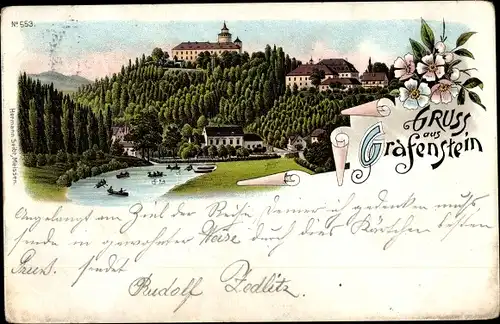 Litho Grabštejn bei Chotyně Bad Ketten Region Reichenberg, Schloss Grafenstein