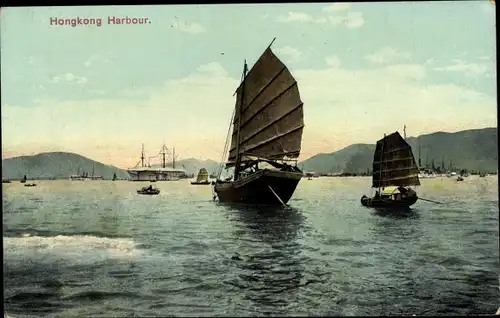 Ak Hongkong China, Harbour, Segelboote