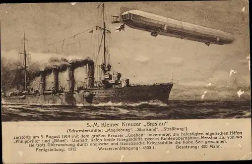 Ak Deutsches Kriegsschiff, SMS Breslau, Kleiner Kreuzer, Zeppelin