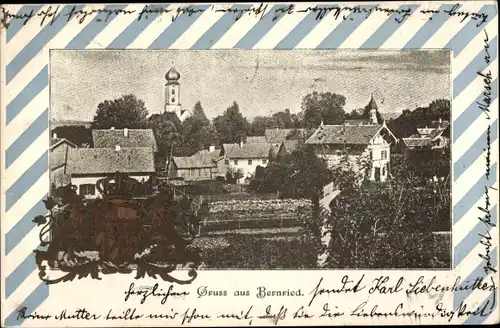 Passepartout Ak Bernried am Starnberger See Oberbayern, Blick auf den Ort