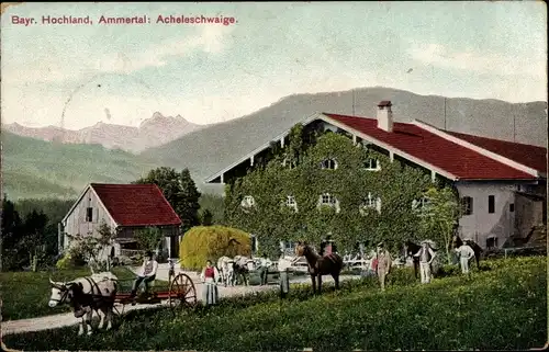 Ak Saulgrub Kreis Garmisch Partenkirchen, Blick auf den Ort mit Ammertal, Acheleschwaige