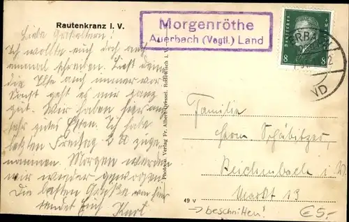 Ak Morgenröthe Rautenkranz Muldenhammer im Vogtland, Totale