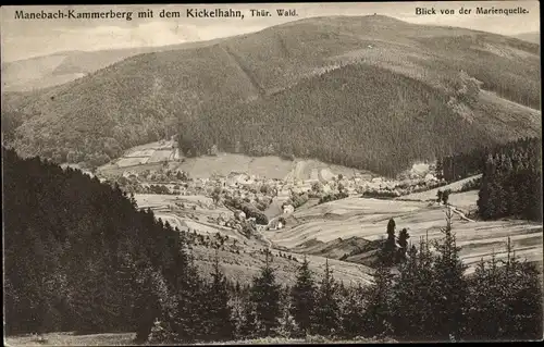 Ak Manebach Ilmenau in Thüringen, Kammerberg mit dem Kickelhahn, Blick v. d. Marienquelle