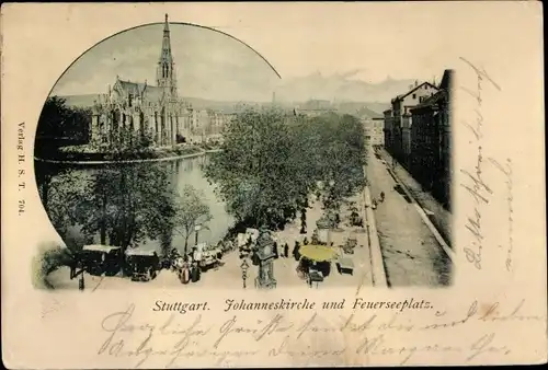 Ak Stuttgart in Württemberg, Johanneskirche und Feuerseeplatz