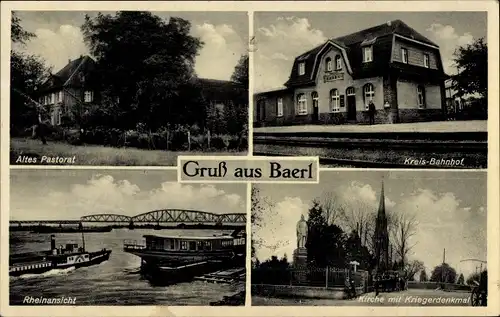 Ak Baerl Duisburg am Rhein, Altes Pastorat, Kreis Bahnhof, Rheinansicht, Kirche mit Kriegerdenkmal