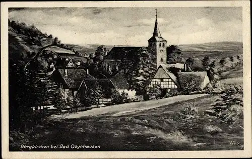 Künstler Ak Bergkirchen Bad Oeynhausen in Westfalen, Gasthof zur Wittekindsquelle, Kirche