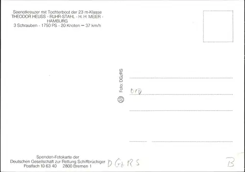 Ak Seenotkreuzer mit Tochterboot der 23m Klasse, H. H. Meier, Theodor Heuss, DGzRS