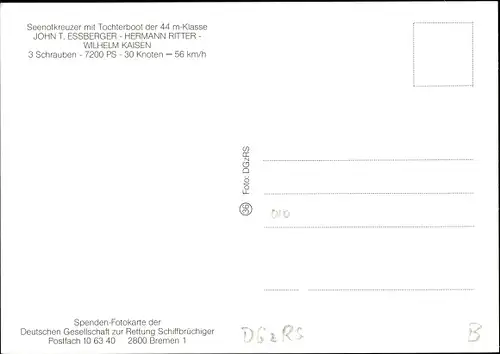 Ak Seenotkreuzer mit Tochterboot der 44m Klasse, John. T. Essberger, Hermann Ritter, DGzRS