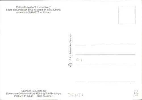 Ak Motorrettungsboot Hindenburg, 300 PS, DGzRS