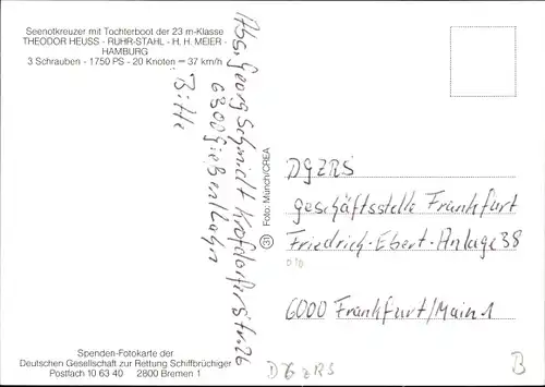 Ak Seenotkreuzer mit Tochterboot der 23m-Klasse, Theodor Heuss, Ruhr-Stahl, H. H. Meier, DGzRS