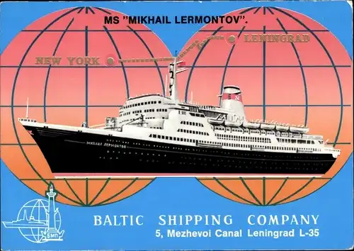 Ak MS Mikhail Lermontov, Baltic Shipping Company, sowjetisches Kreuzfahrtschiff, Leningrad