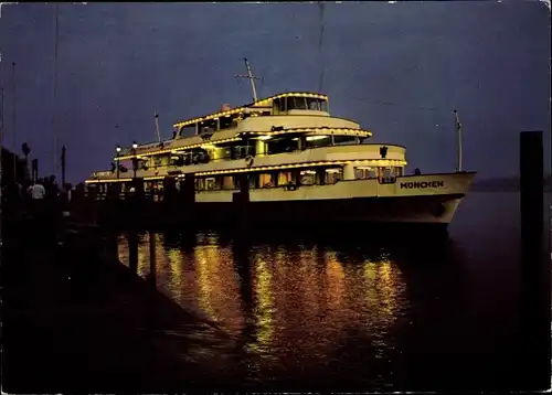 Ak Schiff München der Bodensee-Flotte auf Nachtfahrt