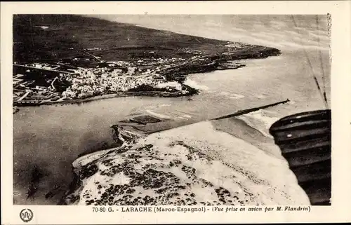 Ak Larache Marokko, Maroc-Espagnol, Vue prise en avion par M. Flandrin