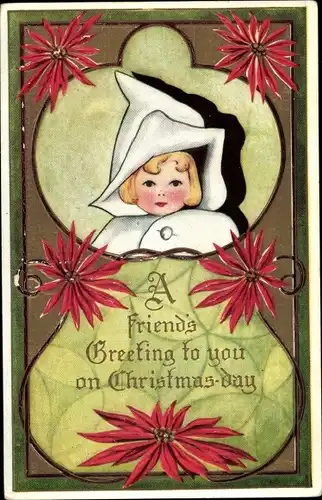 Präge Ak Glückwunsch Weihnachten, Kindportrait, Blumen