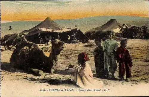 Ak Scenes et Types, Gourbis dans le Sud