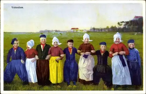Ak Volendam, Kinder in niederländischen Trachten