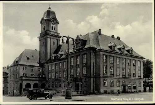 Ak Geyer im Erzgebirge Sachsen, Rathaus, Laterne, Automobil