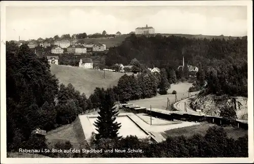 Ak Rabenau im Erzgebirge, Stadtbad und neue Schule