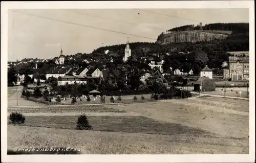 Foto Ak Scheibenberg im Erzgebirge Sachsen, Blick auf Stadt und Kirche