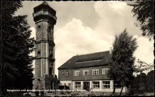 Ak Scheibenberg im Erzgebirge Sachsen, Berghotel und Aussichtsturm