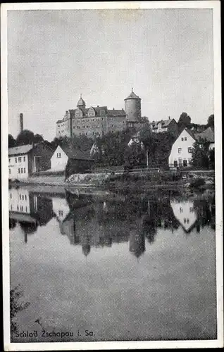 Ak Zschopau im Erzgebirge Sachsen, Schloss Wildeck vom Wasser aus