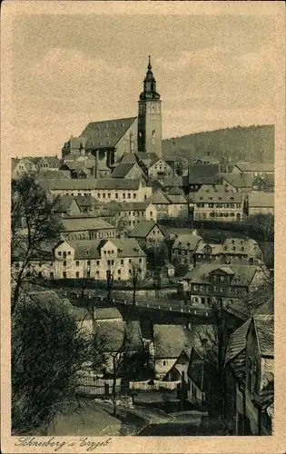 Ak Schneeberg im Erzgebirge, Blick über den Ort, Kirche