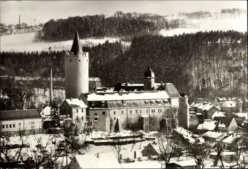 Ak Zschopau im Erzgebirge Sachsen, Schloss, Winteransicht