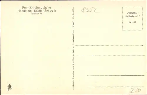 Ak Hohnstein in der Sächsischen Schweiz, Post Erholungsheim, Vorderansicht