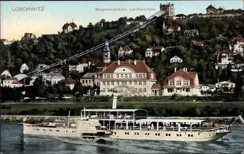 Ak Dresden Loschwitz, Bergschwebebahn Loschwitzhöhe, Elbdampfer Karlsbad