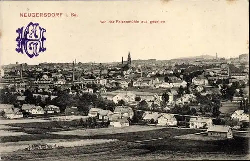 Ak Neugersdorf in der Lausitz, Blick von der Felsenmühle aus gesehen