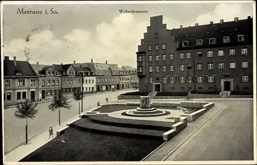 Ak Meerane in Sachsen, Weberbrunnen, Giebelhaus