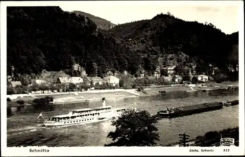 Ak Schmilka Bad Schandau Sächsische Schweiz, Flusspartie, Teilansicht, Schiffe