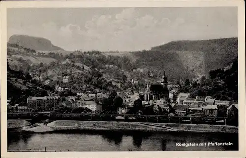 Ak Königstein an der Elbe Sächsische Schweiz, Teilansicht mit Pfaffenstein