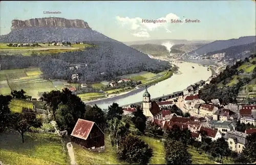 Ak Königstein an der Elbe Sächsische Schweiz, Panorama, Lilienstein