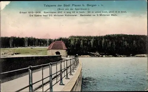 Ak Plauen im Vogtland, Talsperre, Blick von der Sperrmauer