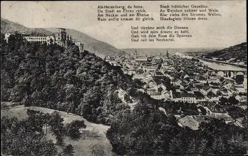 Ak Heidelberg am Neckar, Panorama von der Terrasse, Gedicht