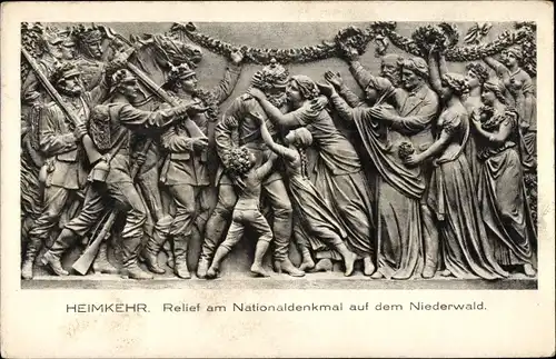 Ak Rüdesheim am Rhein, Niederwald Nationaldenkmal, Relief Heimkehr