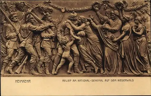 Ak Rüdesheim am Rhein, Niederwald Nationaldenkmal, Relief Heimkehr