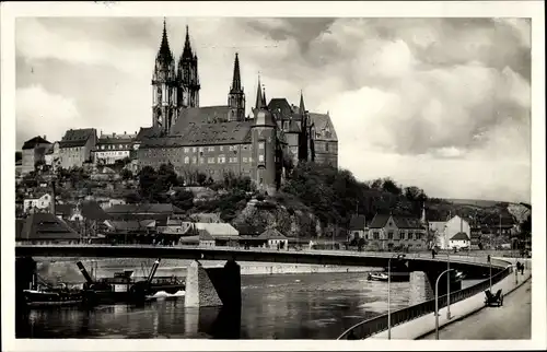 Ak Meißen an der Elbe, Die neue Elbbrücke mit Dom und Albrechtsburg