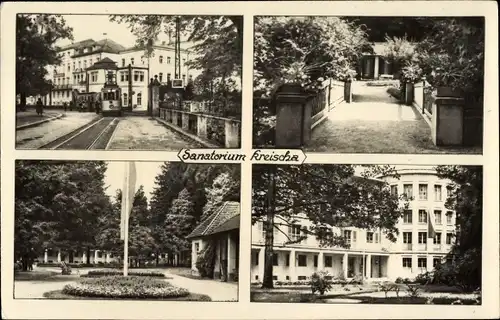 Ak Kreischa im Erzgebirge, Sanatorium, Straßenbahn