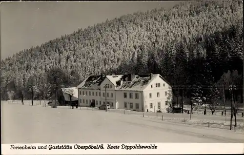 Ak Oberpöbel Dippoldiswalde Sachsen, Ferienheim und Gaststätte, Winteransicht