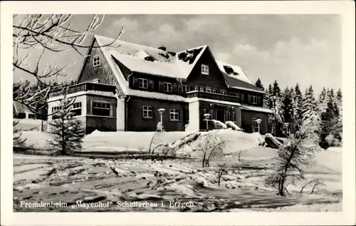 Ak Schellerhau Altenberg im Erzgebirge, Fremdenheim Mayenhof, Winter