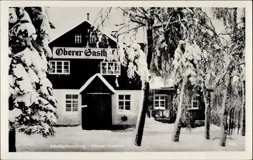 Ak Schellerhau Altenberg im Erzgebirge, Oberer Gasthof, Winter, Schnee