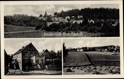 Ak Jauernick Buschbach Markersdorf Oberlausitz, Panorama, Dorfpartie, Robert Steuer Bäckerei