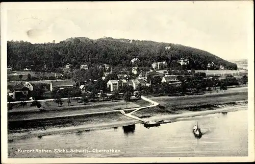 Ak Oberrathen Rathen an der Elbe Sächsische Schweiz, Panorama, Elbe, Schiff