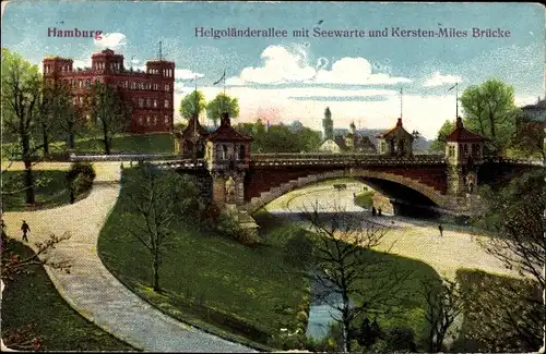 Ak Hamburg Mitte St. Pauli, Helgoländer Allee mit Seewarte und Kersten Miles Brücke
