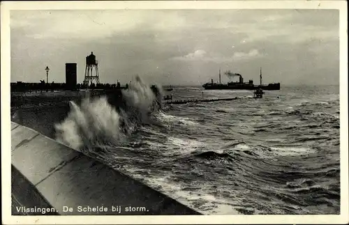 Ak Vlissingen Zeeland Niederlande, De Schelde bij storm