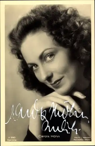 Ak Schauspielerin Carola Höhn, Portrait, Autogramm
