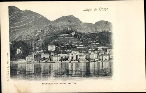 Ak Tremezzo Lago di Como Lombardia, Ort mit Hotel Bazzoni