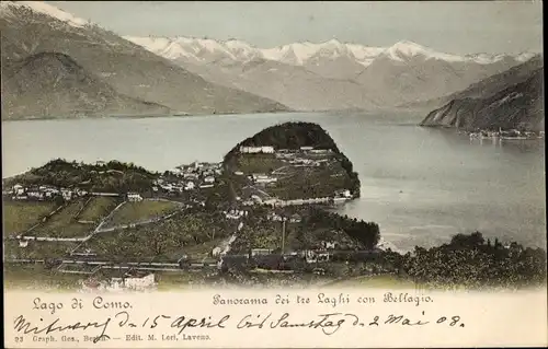 Ak Lago di Como Lombardia, Panorama dei tre Laghi con Bellagio
